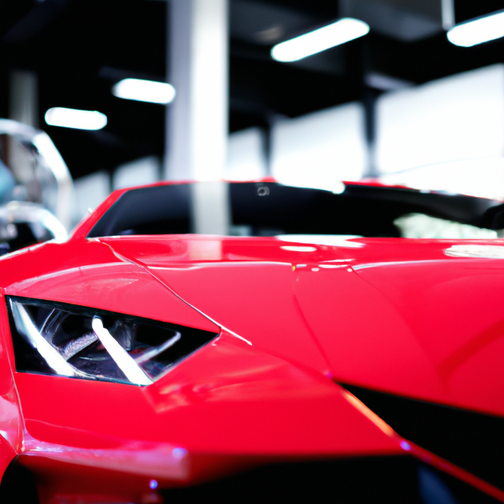 Carro esportivo de luxo vermelho no showroom